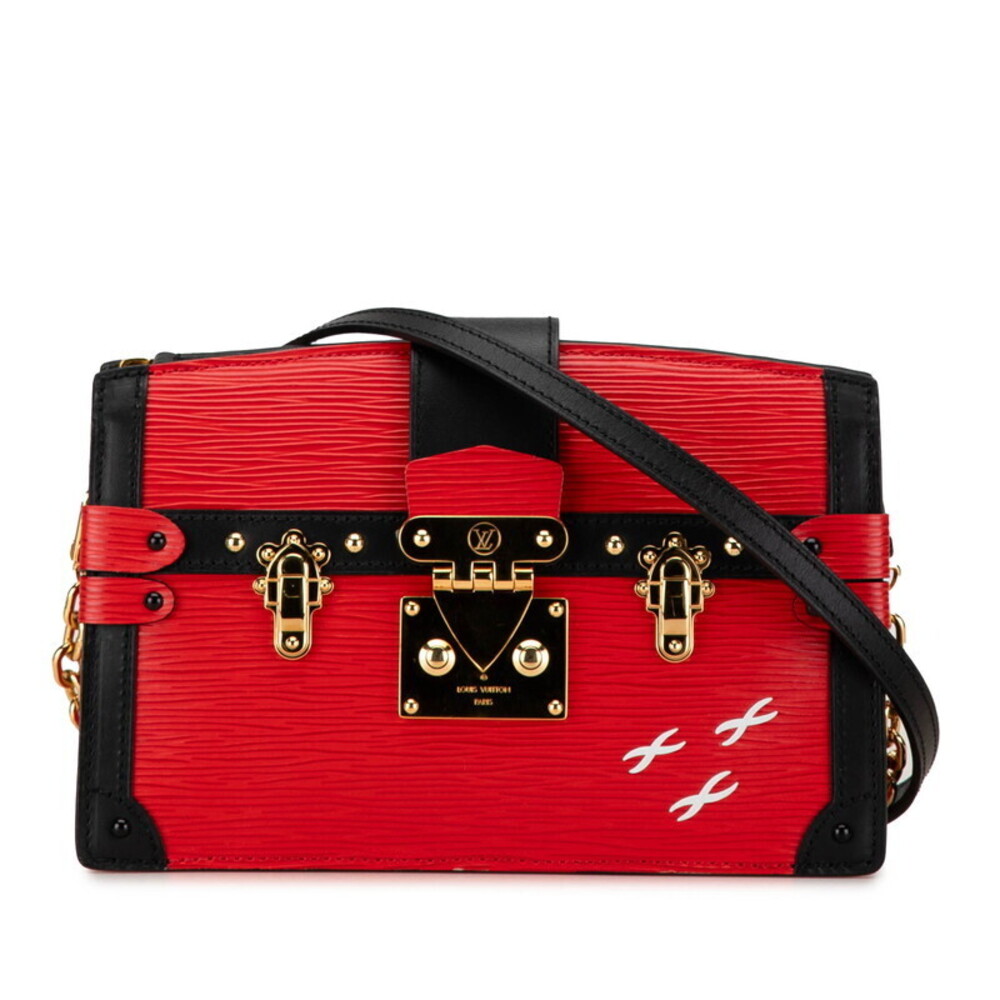 Louis Vuitton Epi Trunk Clutch Shoulder Bag Rouge Black Leather
